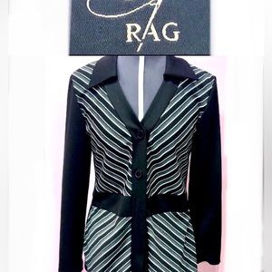 RAG buttoned blazer/suit jacket tailored black w/white stripes size L EUC